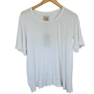 Chaser White Ruffle Lettuce Hem Open Wrap Back Short Sleeve T Shirt Women Medium